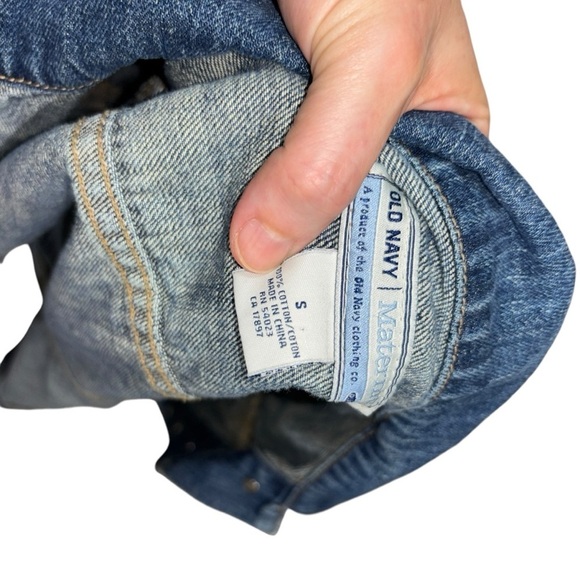 Old Navy Maternity Women's S Small Crop Denim Jacket Distressed Button Closure - Picture 5 of 7